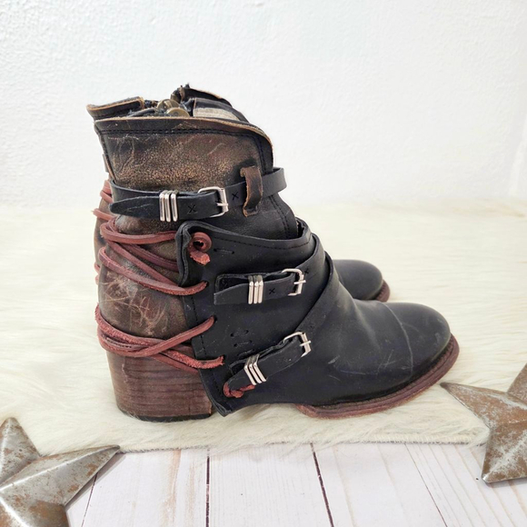 Freebird Crue Ankle boots black multi brown red strappy leather booties womens 8 - Picture 4 of 11